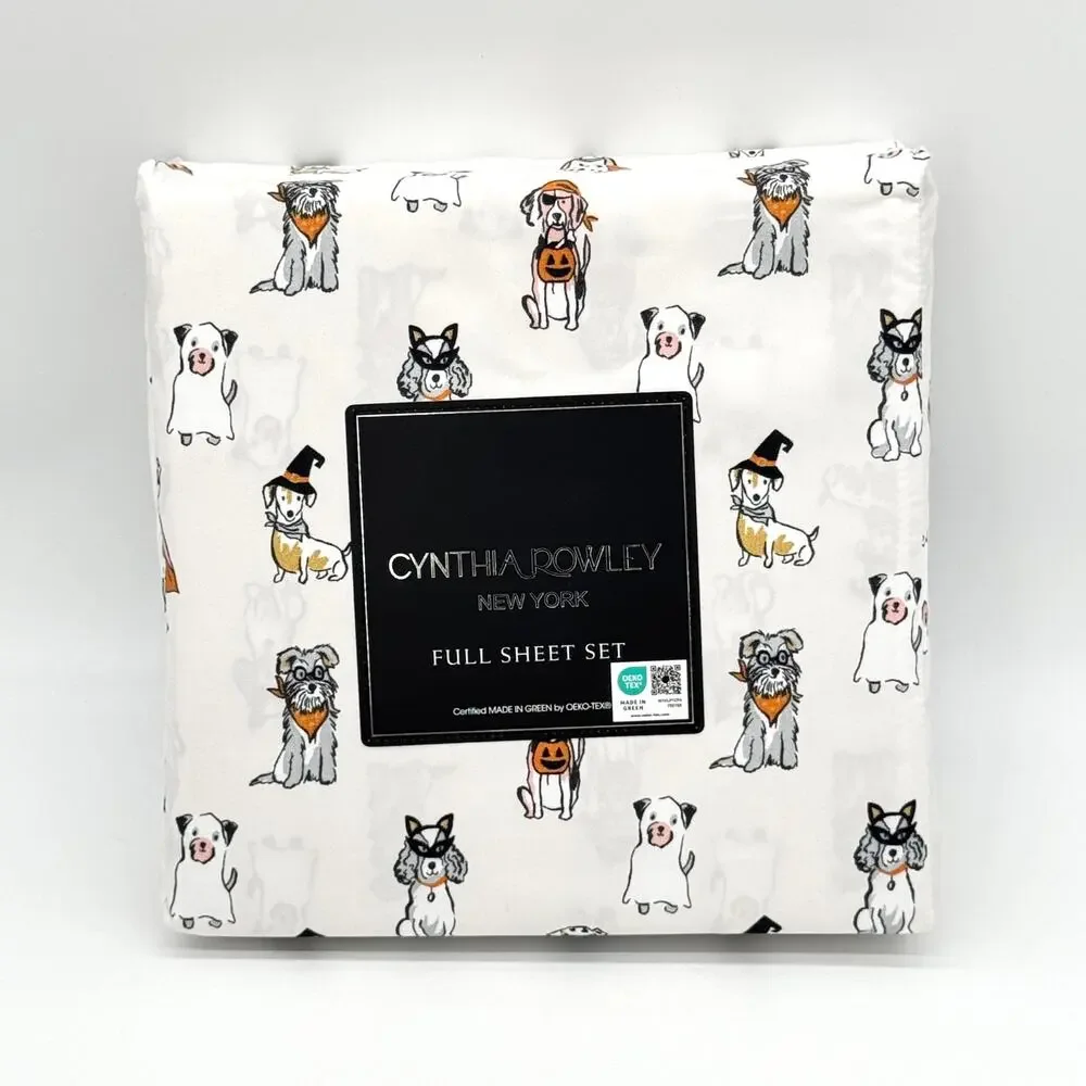 Cynthia Rowley Perfect Pups Dogs Halloween Costumes Sheet Set FULL Dachshund NEW